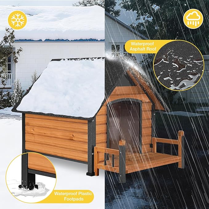 Dog House Outdoor Waterproof Dog Kennel for Small to Medium Size Dogs Doghouse Puppy Shelter with Elevated Floor for Winter (Brown-A, Medium)