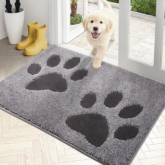 PURRUGS Dirt Trapping Door Mat 24" x 35.5", Non-Skid/Slip Machine Washable Microfiber Entryway Rug, Dog Doormat, Super Absorbent Welcome Mat for Muddy Wet Shoes and Paws, Grey