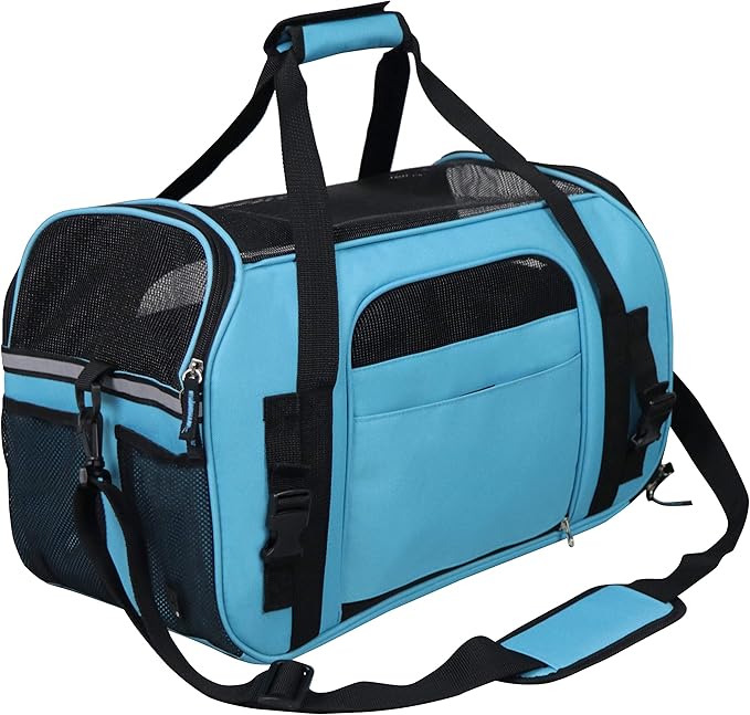 EliteField Soft Sided Pet Carrier (3 Year Warranty, Airline Approved), Multiple Sizes and Colors Available (Large: 19" L x 10" W x 13" H, Sky Blue)