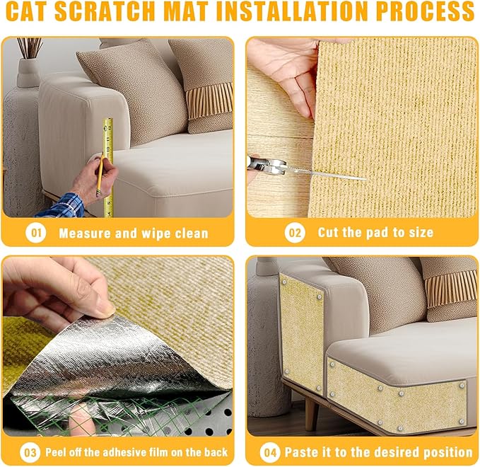 Cat Scratch Mat,118.5"x17.4" Trimmable Self-Adhesive Cat Scratch Furniture Protector, Sticky Cats Scratcher Wall Mat, Covering Cat’s Tower, Couch Protector from Cats Claws (Beige)