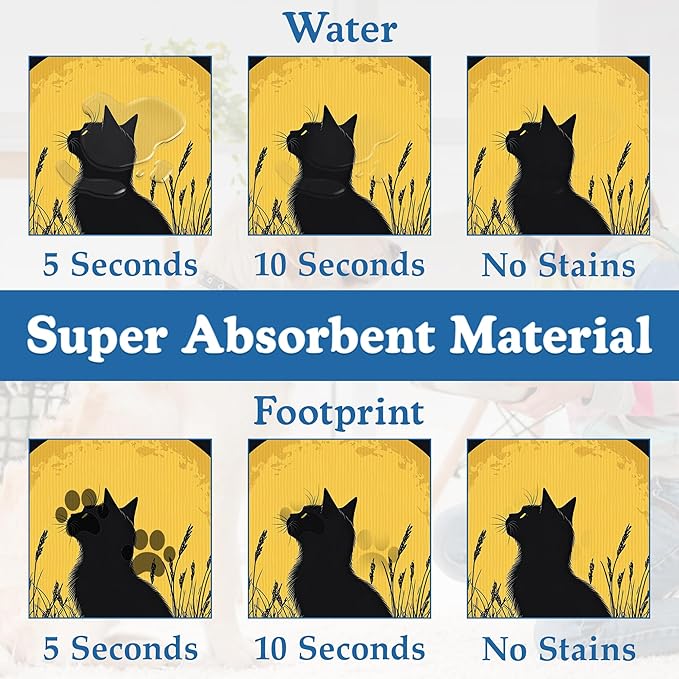 Giner Cat Moon Pet Food Mat for Cats and Dogs–Absorbent Quick Dry Feeding Placemat, Non Slip Rubber Base, Waterproof Bowl Mat for Indoor Use, Pet Supplies 16"x24"