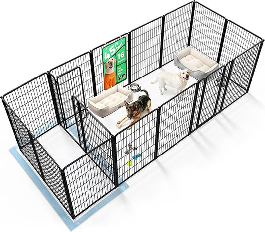 FXW Homeplus Unleashed Indoor Dog Playpen - Stress-Free and Safe Play, Heavy Duty 45 Inch 16 Panels Dog Pen with Connectors (Pack of 2) for Large Dogs, Black│Patented