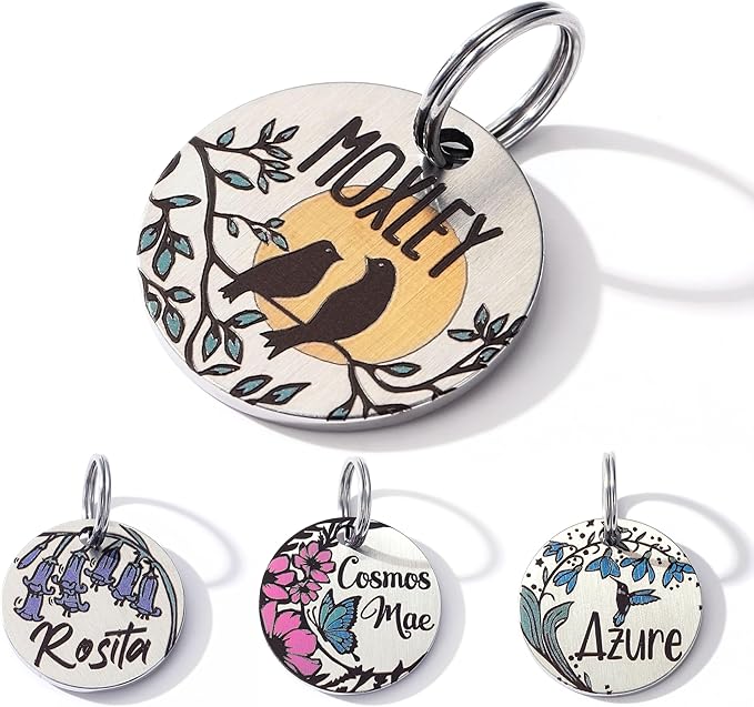 MYXGY Dog Tags Personalized, Engraved Dog Tags with Colored Printing for Pets, Dog Name tag with deep Engraving, Custom pet ID Tags, Customizable cat Collar Holder tag (Bird), XDT001