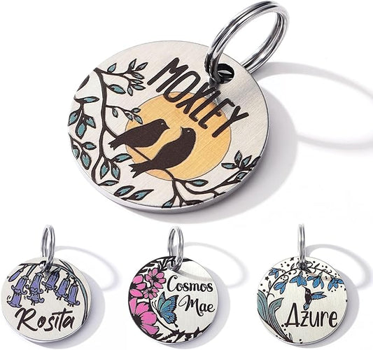 MYXGY Dog Tags Personalized, Engraved Dog Tags with Colored Printing for Pets, Dog Name tag with deep Engraving, Custom pet ID Tags, Customizable cat Collar Holder tag (Bird), XDT001