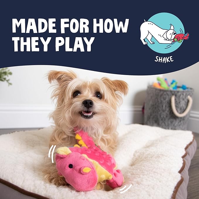 goDog Bubble Plush Dragons Squeaky Dog Toy, Chew Guard Technology - Coral, Small