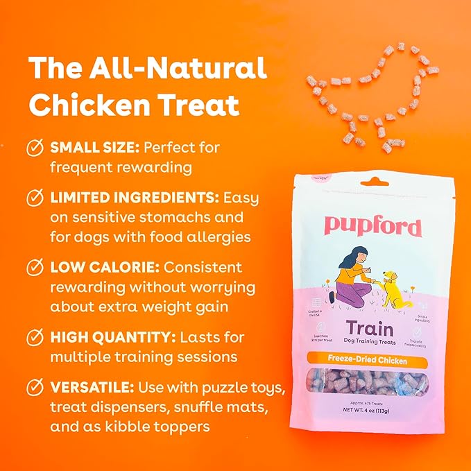 Pupford Freeze Dried Training Treats for Dogs & Puppies, 225+ Two Ingredient Bites (Chicken, 2 oz)