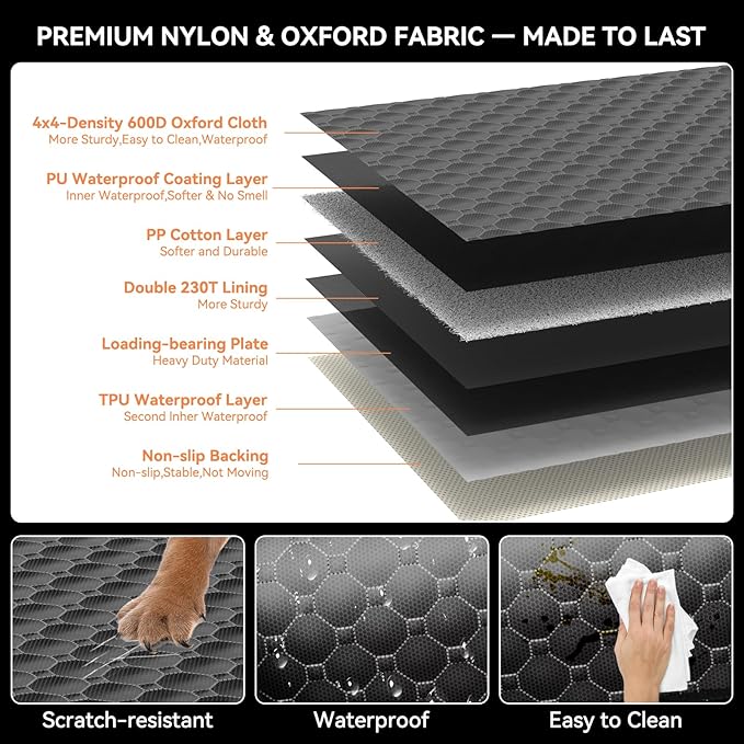 Dog Car Seat Cover for Back Seat, Waterproof Back Seat Extender for Dogs w/Door & Headrest Protector, Hard Bottom Pet Bed Hammock Holds 420lbs, for Cars SUVs Small Trucks(Not for 3-row seats)