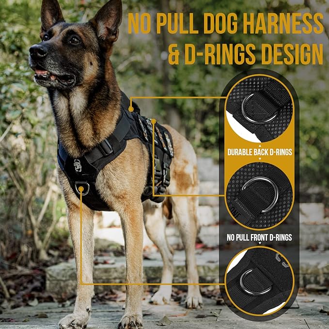 OneTigris Tactical Dog Harness for Small Dogs, No Pull Small Dog Vest Harness with Handles Breathable Military Dogs Molle Vests, Harness for Walking Hiking Training (Black, XS)