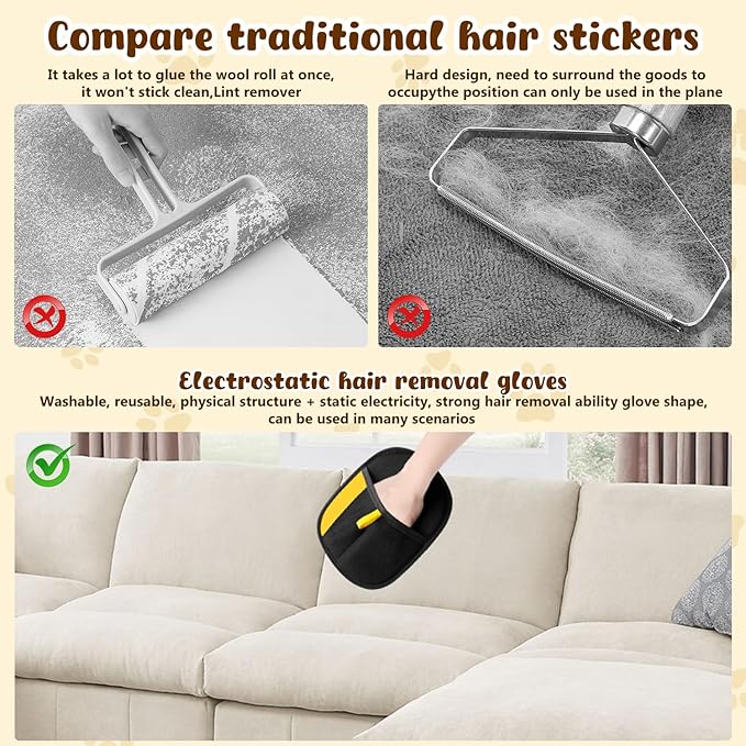 Magic Brush Pet Hair, Newly Upgraded Reusable Electrostatic Pet Hair Remover Glove, Cat & Dog Hair Remover for Couch Furniture, Carpet, Curtain, 2Pcs