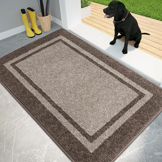 PURRUGS Dirt Trapping Door Mat 34" x 60", Non-Slip/Skid Machine Washable Entryway Rug, Shoes Scraper, Area Rug, Super Absorbent Welcome Mat for Muddy Wet Shoes and Paws, Beige & Grayish Brown