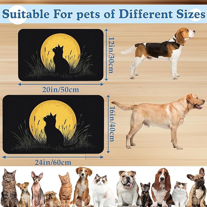 Giner Cat Moon Pet Food Mat for Cats and Dogs–Absorbent Quick Dry Feeding Placemat, Non Slip Rubber Base, Waterproof Bowl Mat for Indoor Use, Pet Supplies 12"x20"