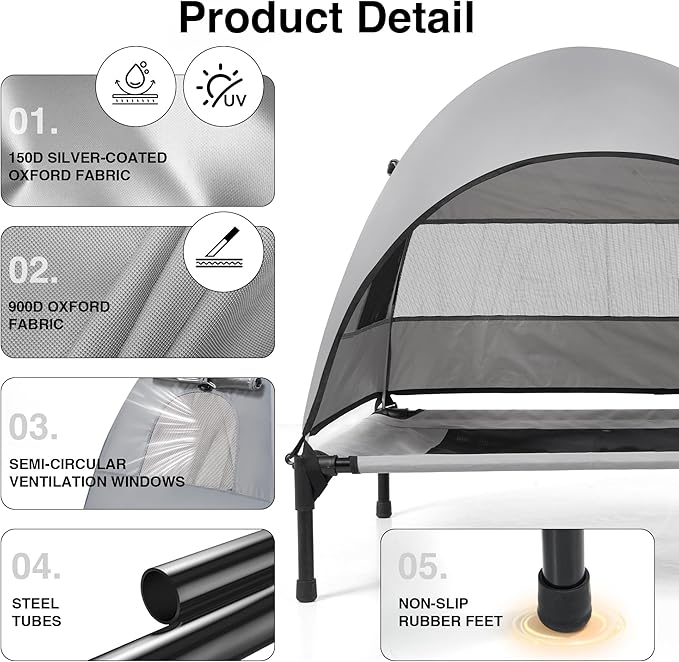 Elevated Outdoor Dog Bed with Canopy – Cooling Camping Tent, Removable Shade, Off-Ground Cot, Small