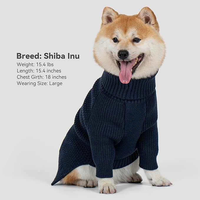 cyeollo 2XL Dog Sweater, Warm Stretchy Sweaters for Large Dogs Boy, Pullover Knitted Thermal Winter Big Dog Clothes with Sleeves, Turtleneck Pet Beagle Border Collie Apparel, Navy XXL