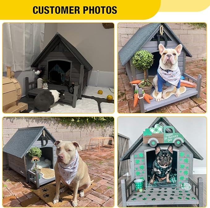 Dog House Outdoor Waterproof Dog Kennel for Small to Medium Size Dogs Doghouse Puppy Shelter with Elevated Floor for Winter (Grey-A, Medium)