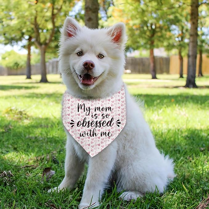 My Mom is So Obsessed with Me Mothers Day Dog Bandana Family Funny Cute Pet Dog Cat Bandana Scarf, Puppy Dog Scarf Bibs Accessories for Pet Birthday Gift - Red Plaid