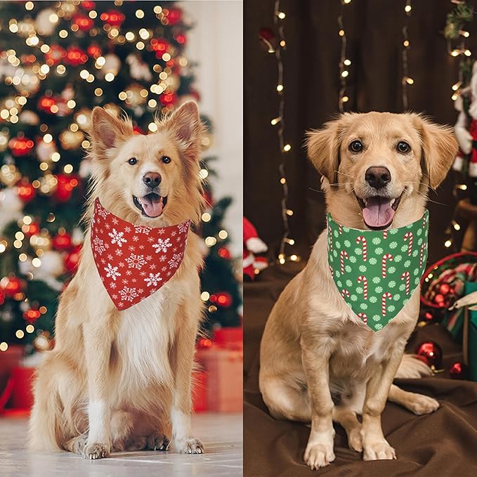ADOGGYGO 4 Pack Dog Bandana Christmas Scarf Bibs Kerchief Set Pet Christmas Costume Xmas Holiday Bandanas for Large X-Large Dogs Pets (X-Large)