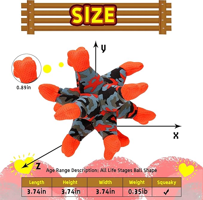 Dog Chew Squeaky Toys, Dog Teeth Cleaning Toy, Tug of War, Stuffed Jack Bone Toy with Squeakers, Interactive Toy for Small Medium Large Dogs, Orange