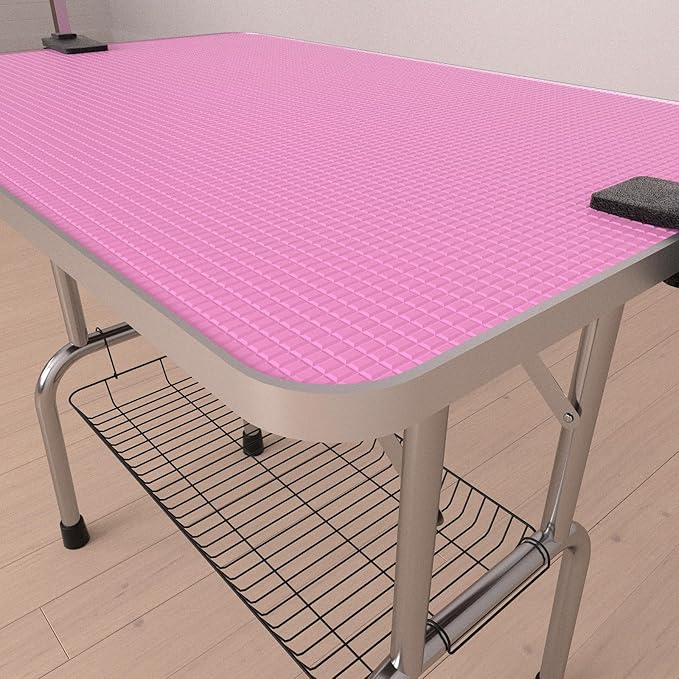 36" Dog Grooming Table Foldable Pet Grooming Tables with Adjustable Arm Noose Storage Mesh Tray Maximum Capacity Up to 330lbs Pink