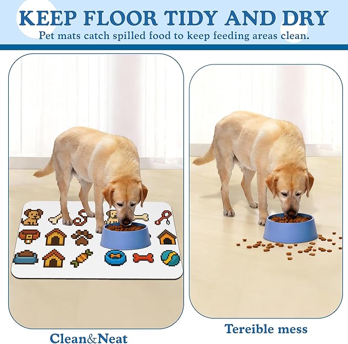 Dog Fun Pet Feeding Mat–Quick Dry Absorbent Dog Cat Food Mat, Non Slip Waterproof Bowl Placemat for Messy Eaters, Pet Accessories for Floors 16"x24"