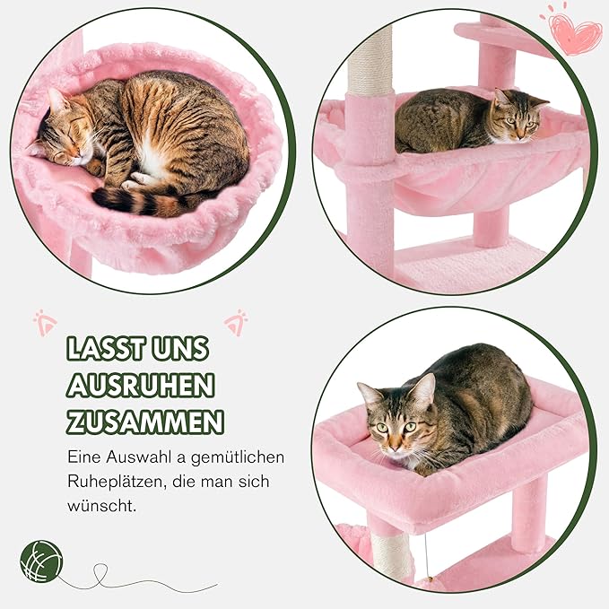 MUTICOR 81 inches Multi-Level Tall Cat Tree Tower for Indoor Kitties/Large Climbing Tree House for Big Feline/Condo/Sisal Scratching Posts/Plush Perches Platforms/Basket Hammock/Pink