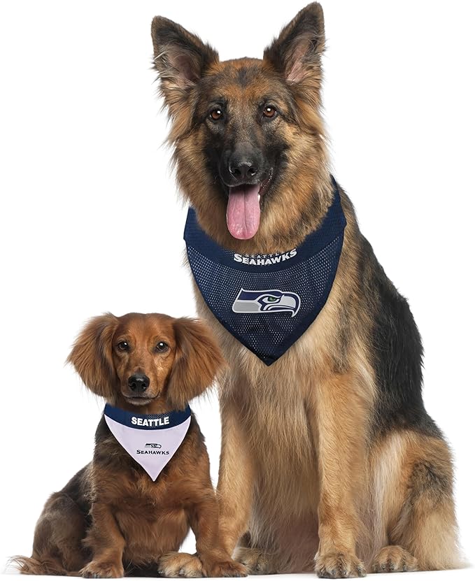 Pets First NFL Seattle Seahawks Reversible Bandana Size XX-Large for Dogs & Cats. 2 Sided Sports Bandana, Premium Embroidery Team Logo, Many NFL Teams Available