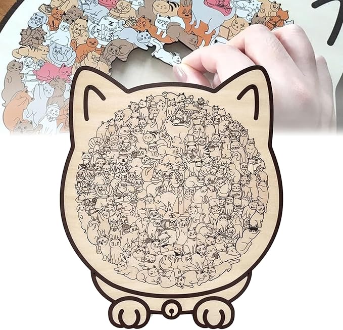 135-Piece Colored Cat Shaped Wooden Jigsaw Puzzle, Unique Cats Shaped Wooden Puzzle Decor Gifts for Cats Lovers (Set D)