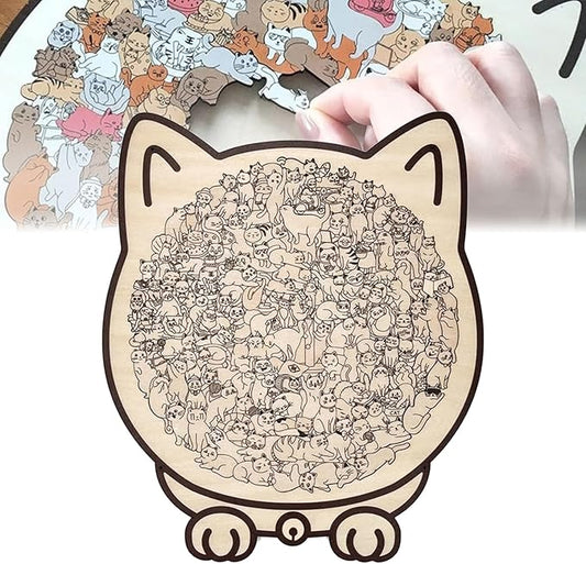 135-Piece Colored Cat Shaped Wooden Jigsaw Puzzle, Unique Cats Shaped Wooden Puzzle Decor Gifts for Cats Lovers (Set D)