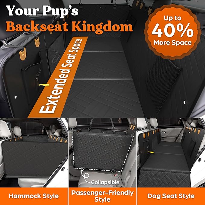 Back Seat Extender for Dogs Hard Bottom Foam - Sturdy Dog Hammock for Car Hard Bottom Car Seat Cover for Dogs with Seatbelt, Carrying Bag, Hair Remover- Dog Backseat Cover SUV, Car, Truck