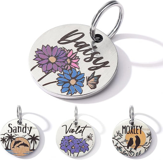 Colorful Dog Tags Personalized, Engraved Dog Tags with Colored Printing for Pets, Dog Name tag with deep Engraving, Custom pet ID Tags, Customizable cat Collar Holder tag (Daisy)