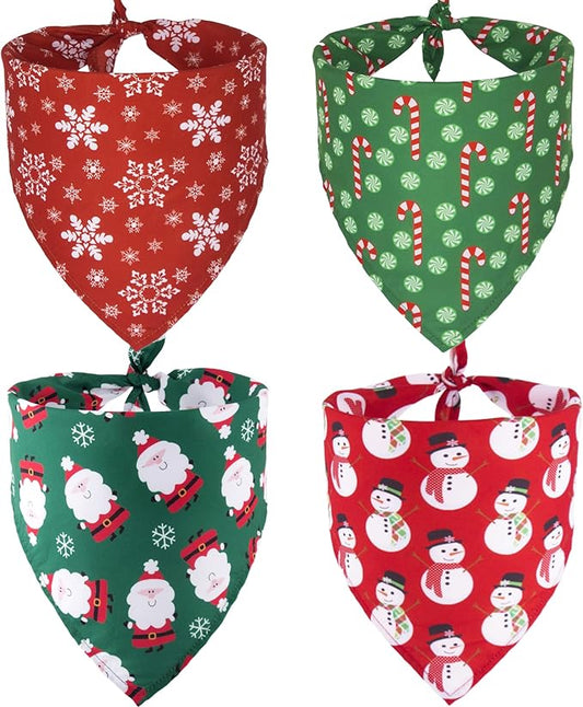 ADOGGYGO 4 Pack Dog Bandana Christmas Scarf Bibs Kerchief Set Pet Christmas Costume Xmas Holiday Bandanas for Small Dogs Pets (Small)