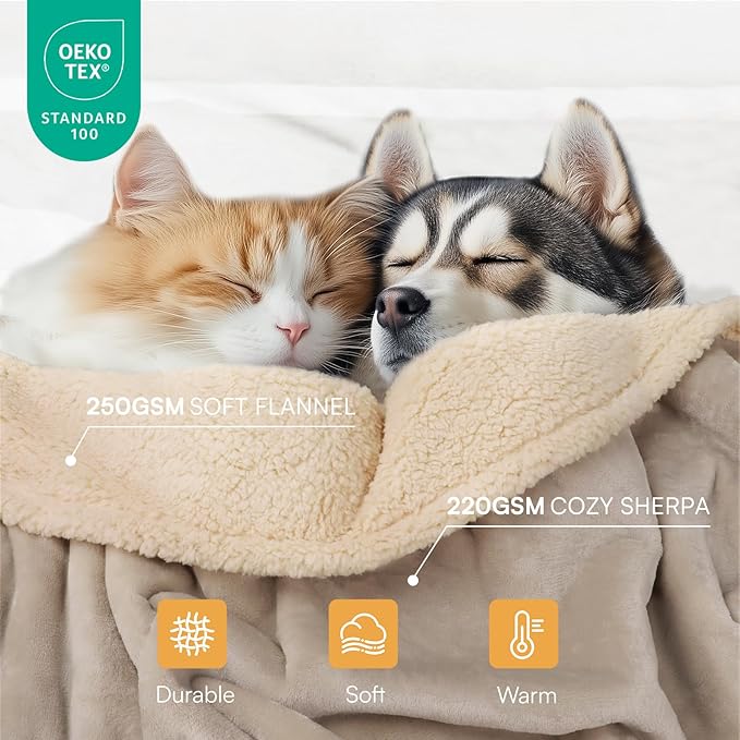 Luciphia Waterproof Pet Blanket, Liquid Pee Proof Dog Blanket for Sofa Bed Couch, Reversible Sherpa Fleece Furniture Protector Cover for Small Medium Large Dogs Cats, Dark White Queen Size（90" x 82"）