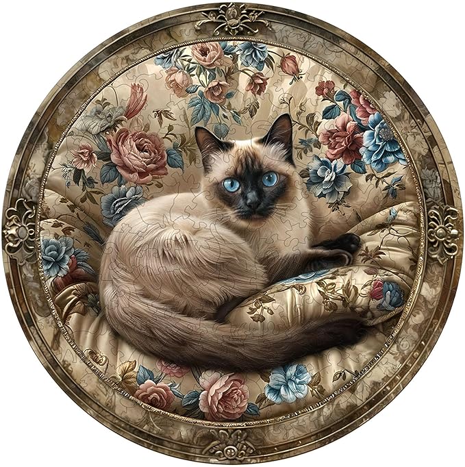 Wooden Puzzles for Adults - Vintage Siamese Cat Wooden Jigsaw Puzzle, Unique Animal Shaped Wood Puzzles Adult, Christmas Birthday Gifts for Friends/Family, Home Decor 13.4 * 13.4in 300pcs