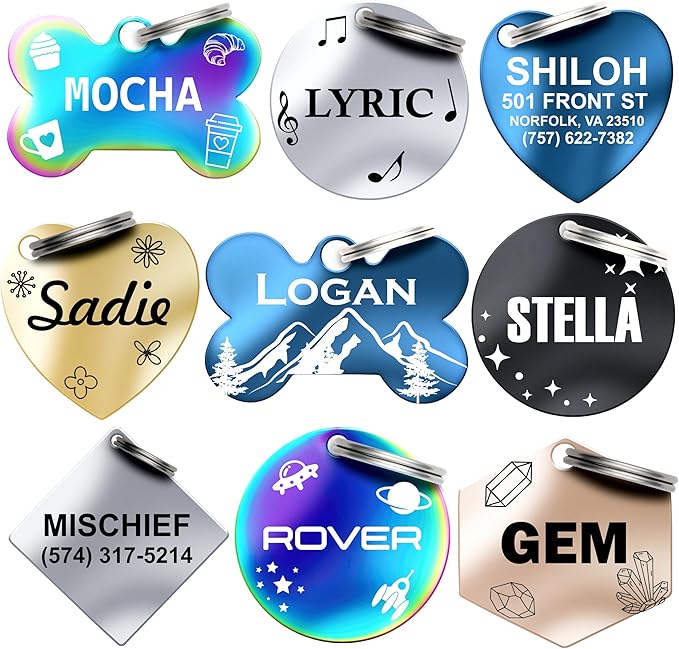 Dr. Fremont's Stainless Steel Custom Pet ID Personalized Engraved Identification Cat and Dog Tags with Custom Text, Many Shapes Including Bone, Heart, Circle (Classic Stainless Steel, Small Bone)