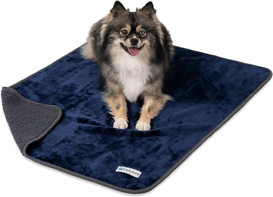 PetAmi Waterproof Dog Blanket Sherpa Fleece, Pet Small Medium Dogs, Reversible Large Cat Throw Bed Couch Sofa Furniture Protector, Soft Plush Microfiber (Medium 29x40, Blue/Gray), Navy/Gray
