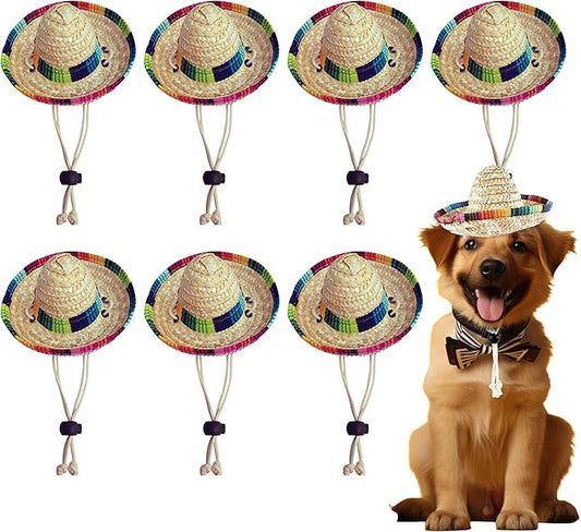 8 Pcs Pet Sombrero Hats Mini Sombrero Cap Cinco de Mayo Fiesta Hat Small Mexican Straw Hat for Puppy Dogs Cats Fiesta Party Decorations