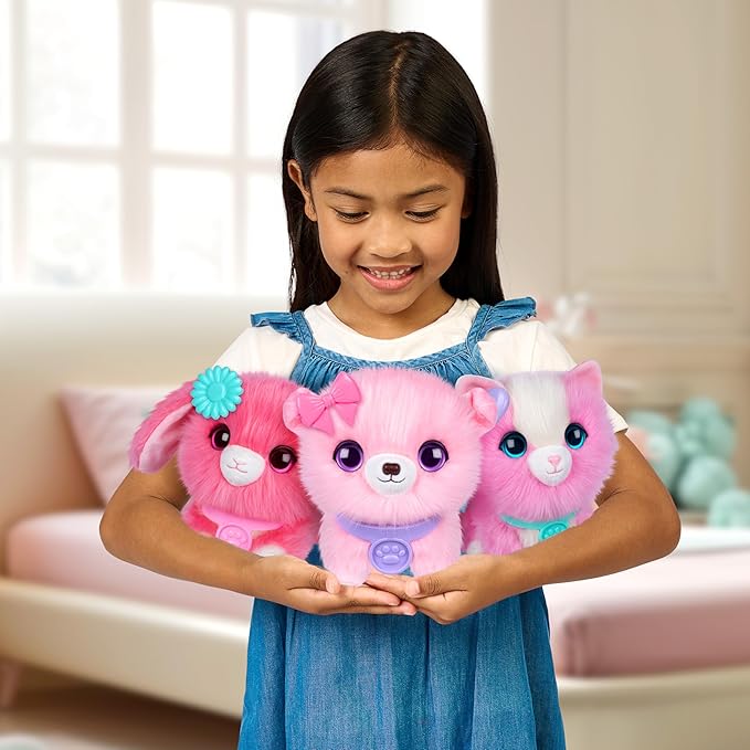 SCRUFFALUVS Pink Surprise Pet, Mystery Plush Toys, Stuffed Animals, Wash to Reveal 1 of 3 Rescue Pets: Puppy, Bunny, or Kitty - Includes 8.7" Deluxe Pet Carrier - Styles May Vary