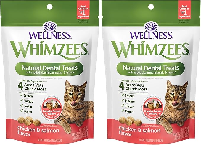 Whimzees Wellness Cat Dental Treats, Natural Chews, Chicken and Salmon Flavor, (4.5 Ounce Bag) (Pack of 2)