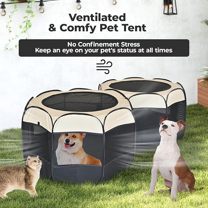 2-in-1 XLarge Pop Up Dog Cat Playpen, Detachable into 2 Separate Pens, Assembly-Free Portable Puppy House Collapsible Crates Pet Pen Tent Kennel Kitten Enclosure Cage Indoor Outdoor Foldable(L)