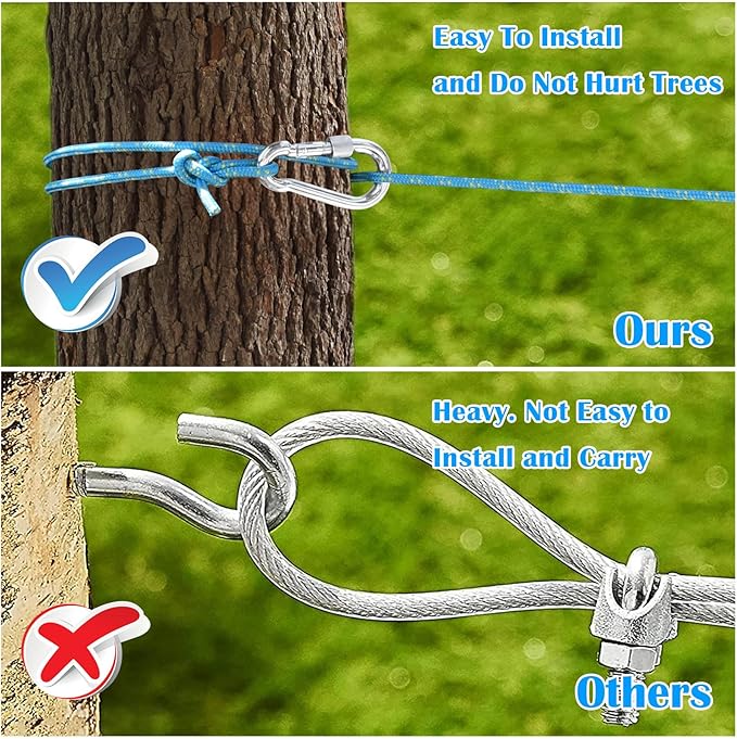 Upgraded Dog Tie Out Cable for Camping, 100FT Portable Trolley System for 2 Dogs, Knot-a-Hitch Dogs Hitching System up to 250lbs, Dog Runner for Yard Camping Training Running Hiking Outdoor