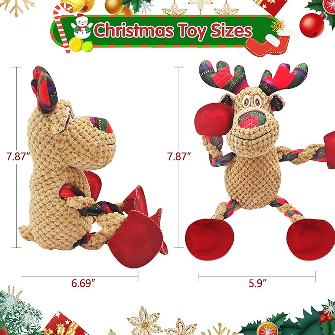 Christmas Plush Squeaky Dog Toy With Crinkle Paper, Cute Puppy Toys With Cotton, Durable Interactive Chew Toys for Small Medium Large Breed