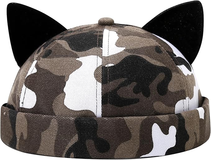 Malaxlx Cat Ear Docker Cap for Women Men – Brimless Cotton Sailor Beanie Skull Cap