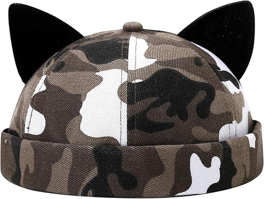 Malaxlx Cat Ear Docker Cap for Women Men – Brimless Cotton Sailor Beanie Skull Cap