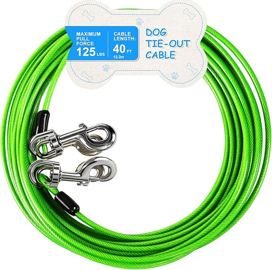 Tie Out Cable, 15/25/40/50 FT Runner Cable with Swivel Hook,Dog Leash Run Tether for Yard Outdoor and Camping,for Small to Medium Pets Up to 250 LBS