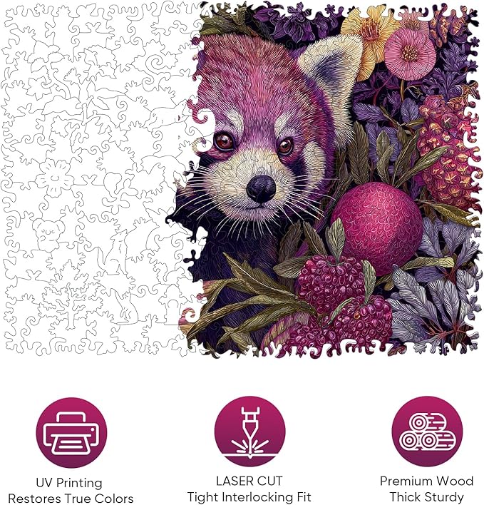 Mocfesk Wooden Puzzles for Adults, Red Panda Puzzles 499 Pieces, Unique Shaped Animal Jigsaw Puzzles for Adults and Kids, Birthday Gifts Fun Challenge Family Game 17.3'' x 12.9''