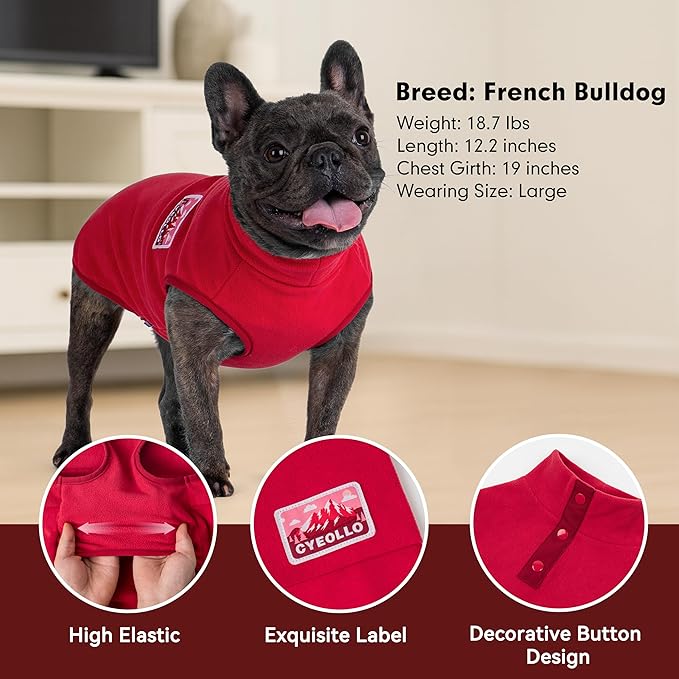 cyeollo Fleece Dog Sweater, Turtleneck Dog Sweatshirt Stretchy Pullover Fleece Vest Warm Winter Fall Clothes for Small Dogs Boy Girl Pet Apparel, Red M