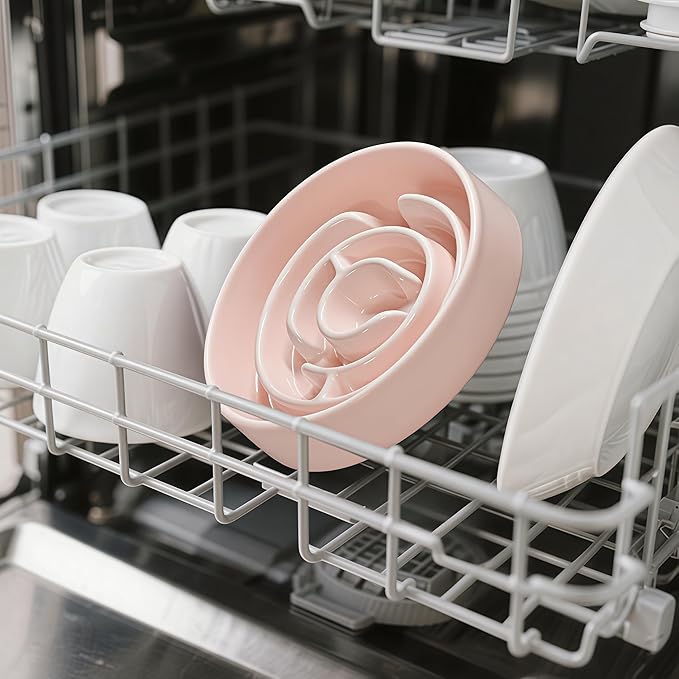 Ceramic Slow Feeder Dog Bowls with Anti-Slip, Slow Feeder & Non-Slip Design, Boredom and Anxiety Reducer, Suitable for All Breed Dogs and Cat (Ceramic-Pink)