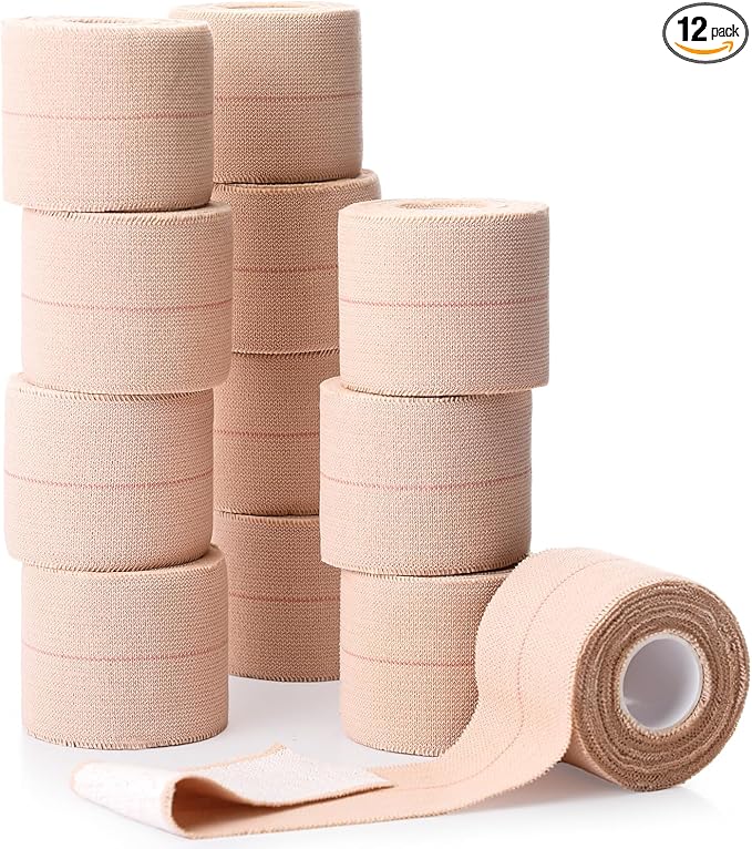 Geiserailie 12 Rolls 2 Inches Elastic Tape Adhesive Elastic Tape Self Adhesive Bandage Wrap Flexible Stretch Bandages for Sports Ankle, Knee and Wrist Sprains Animal Pets, 5 Yards