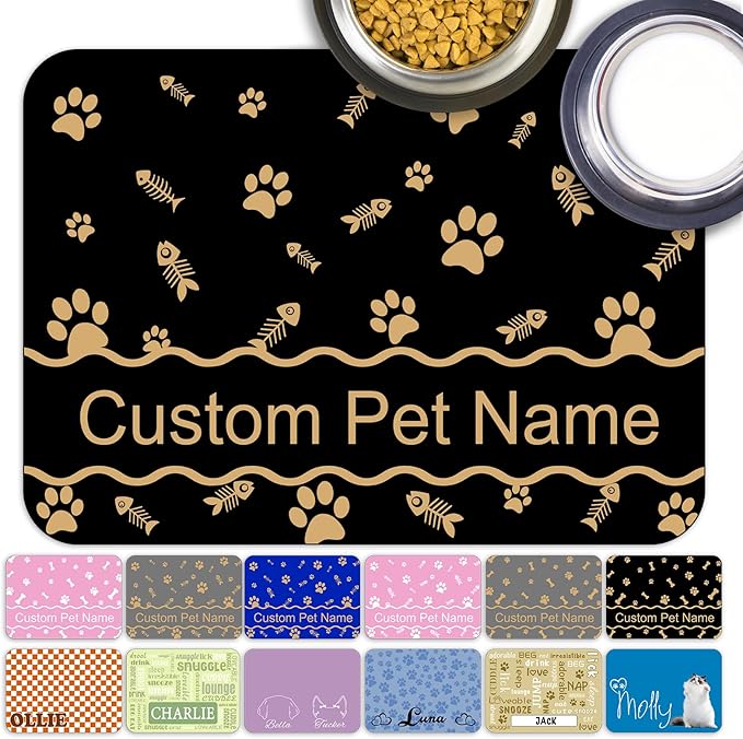 Personalized Dog Cat Food Mat Non-Slip Custom Dog Feed Placemat Water Absorbent Customized PU Mats for Pet Food and Water-Style1