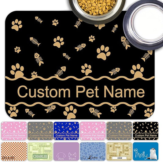 Personalized Dog Cat Food Mat Non-Slip Custom Dog Feed Placemat Water Absorbent Customized PU Mats for Pet Food and Water-Style1