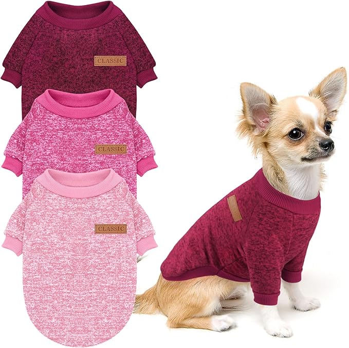Idepet Pet Dog Classic Knitwear Sweater 3 Pcs, Fleece Coat for Small,Medium Dogs,Warm Pet Dog Cat Clothes,Soft Puppy Customes for Dog Grils Boys,Small